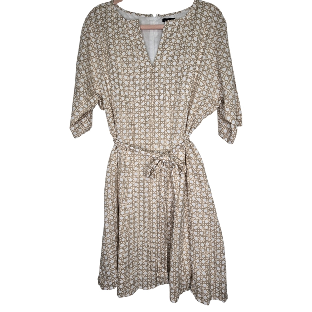 NWT Lattice Linen Blend Split Neck Flare Dress